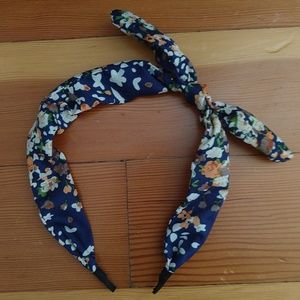 Blue flower pattern headband ears navy orange pink
